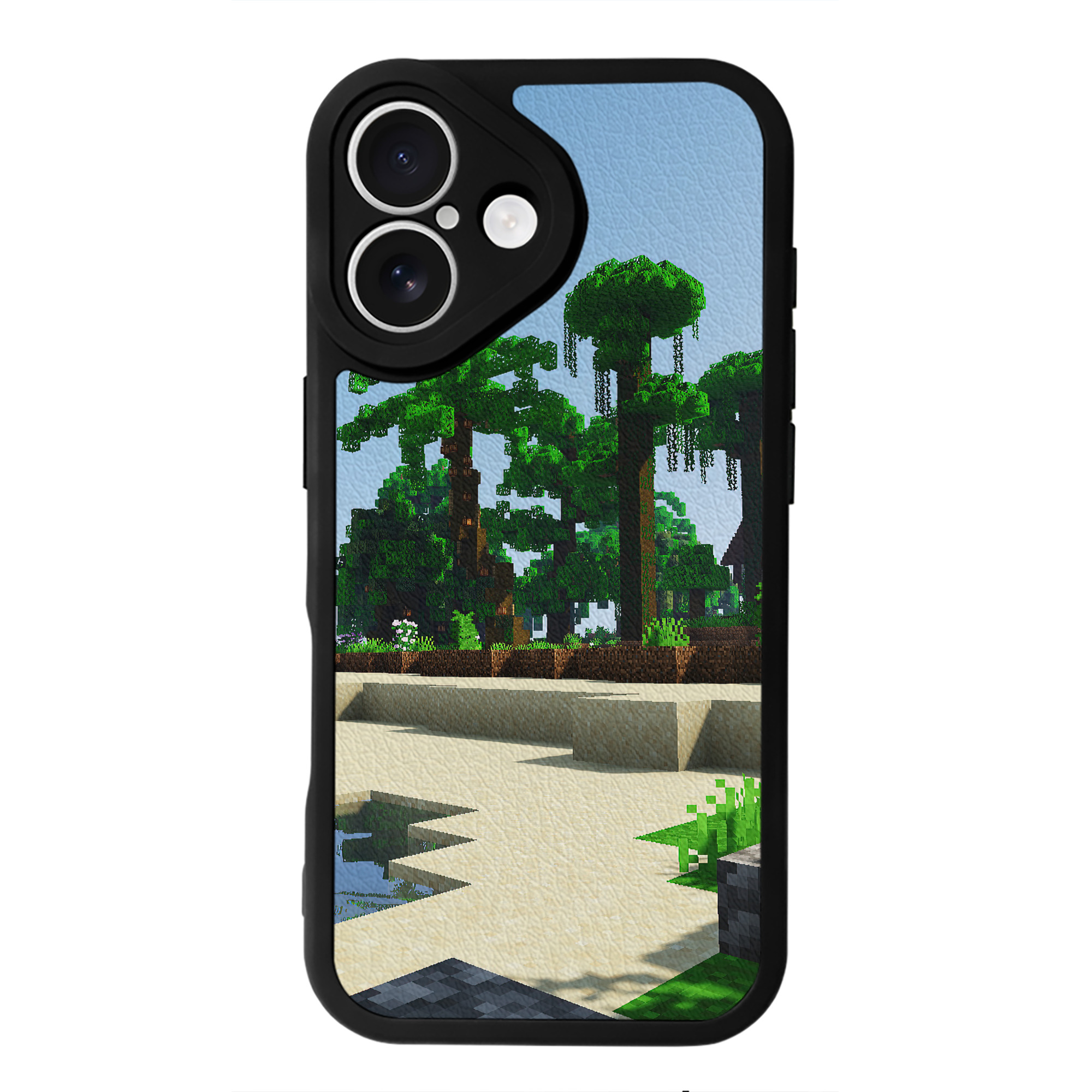 （画像用） マインクラフト ブロックの世界 Minecraft MC Block world 【iPhone 16シリーズ対応】シリコンスマホケース（レザー調） 材質：シリコン